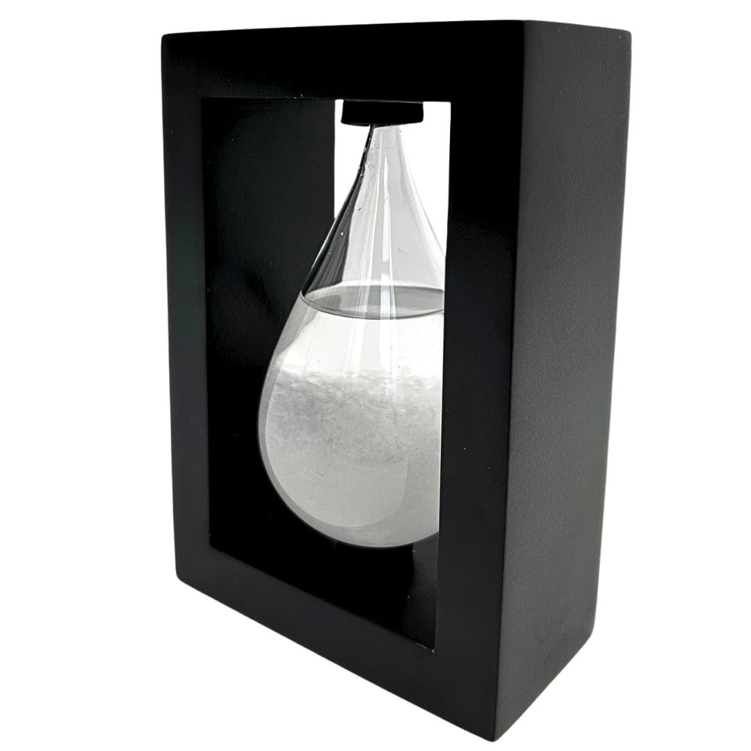 Búrkový barometer Fitzroya v drevenom ráme – kvapka Storm Glass s možnosťou personalizácie gravírovaním – ideálny darček na každú príležitosť – elegantná meteorologická stanica v modernom štýle s kryštálmi reagujúcimi na zmeny počasia