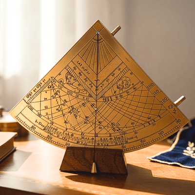 Mosiężny kwadrant solarny Gunter H39 z drewnianą podstawą, możliwość personalizacji grawerem, idealny prezent dla miłośników astronomii, wysokość 17 cm, eleganckie opakowanie prezentowe