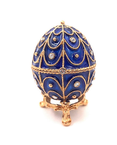 Exkluzívna kovová šperkovnica s kryštálikmi v tvare Fabergého vajíčka, tmavomodro-zlatá, 5,5x6,5cm s možnosťou personalizácie gravírovaním