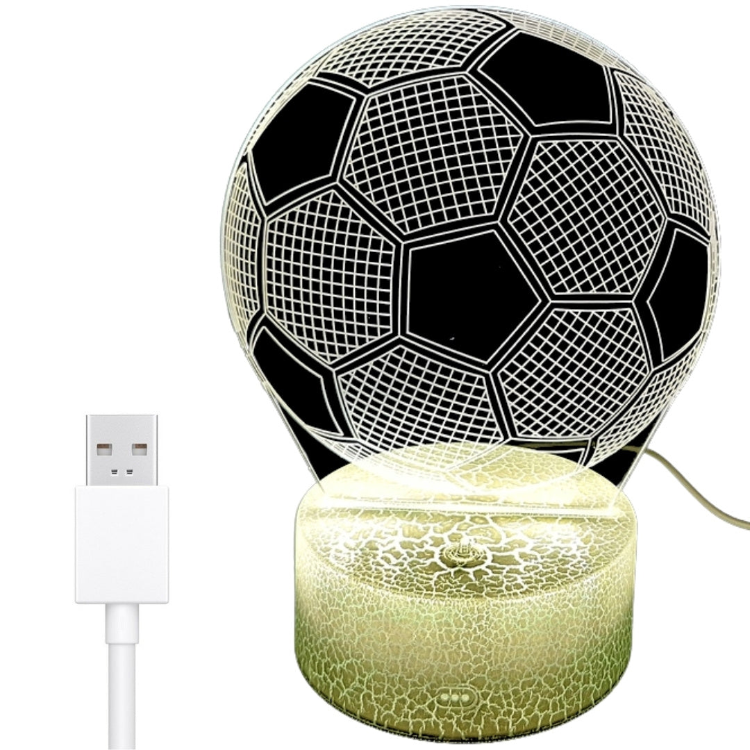 Nočná lampička Futbalová lopta s možnosťou personalizácie gravírovaním - Ideálny darček pre milovníkov futbalu - výška 17 cm - 3 farby na výber - Napájanie cez USB alebo 3 batérie AAA