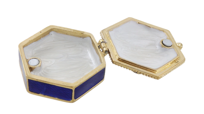 Elegantná kovová darčeková šperkovnica s kryštálikmi B0035-08BL v tmavomodro-zlatej farebnosti s možnosťou personalizácie gravírovaním