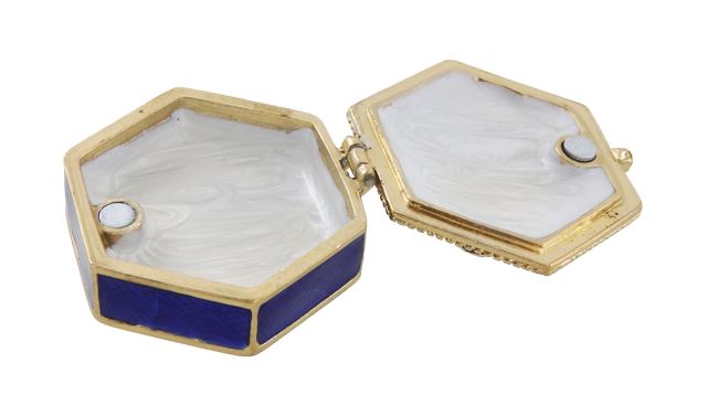 Elegantná kovová darčeková šperkovnica s kryštálikmi B0035-08BL v tmavomodro-zlatej farebnosti s možnosťou personalizácie gravírovaním