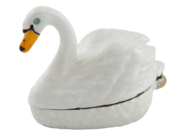 Elegantná kovová darčeková krabička v tvare labute s možnosťou personalizácie gravírovaním, bielo-zlatá, ideálna na uchovávanie šperkov - Rozmery 5x3.7x2.7 cm