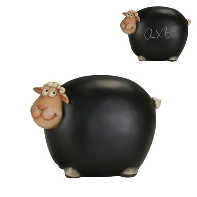 Pokladnička ovečka s tabuľovou farbou s možnosťou personalizácie – čierna s prvkami béžovej a bielej, výška 19,5 cm