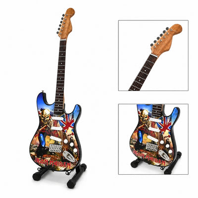Mini dekoratívna gitara Iron Maiden „The Trooper“ z mahagónu – ručne vyrobená ozdoba pre fanúšikov hudby