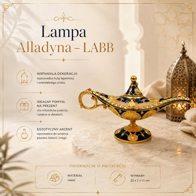 Aladinova lampa LABB s kovovými ozdobami v zlatej farbe, tmavá námornícka modrá, 22 x 7 x 11 cm