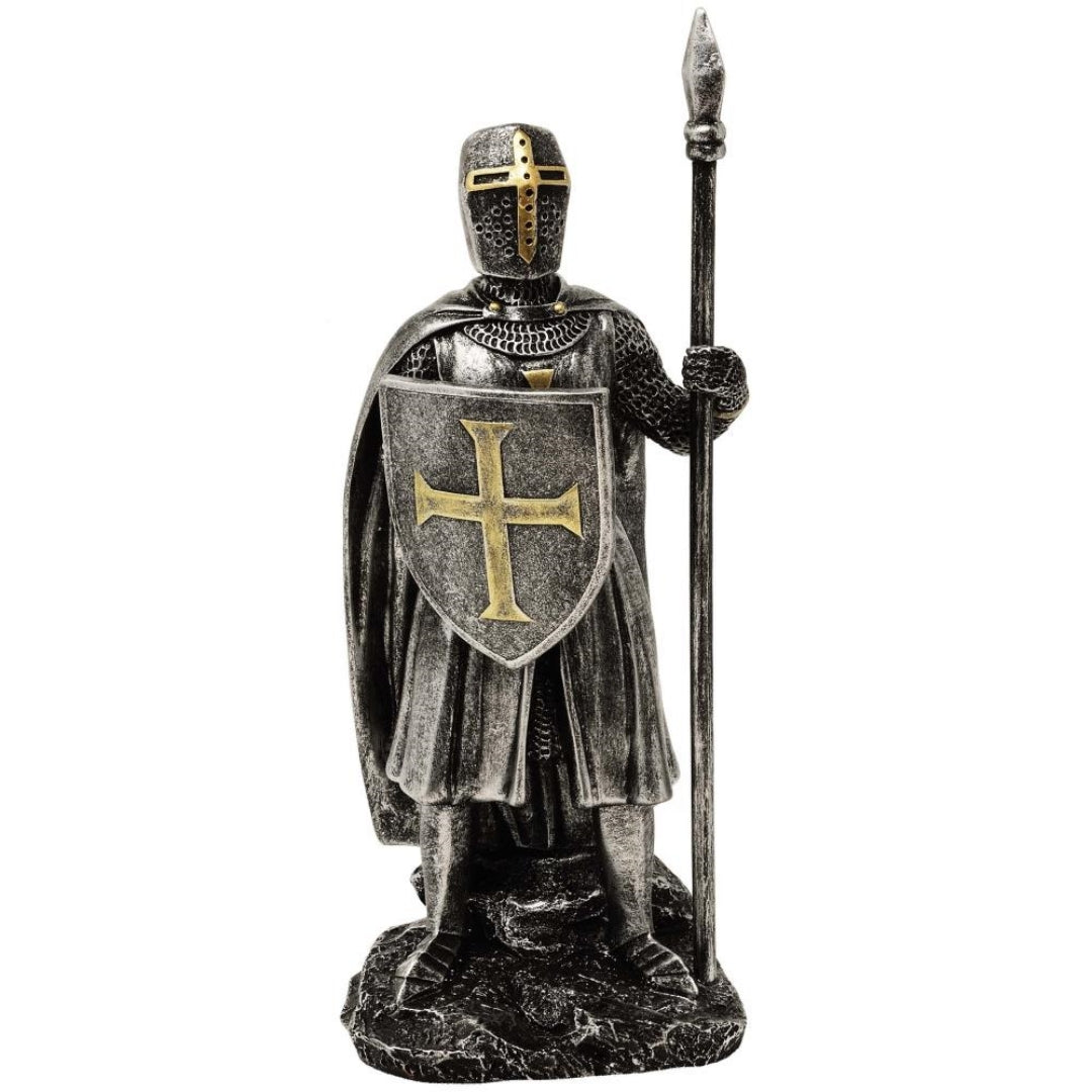 Figurka Rycerz z włócznią 20 cm z możliwością personalizacji grawerem - ręcznie malowana dekoracja z polyresinu na prezent dla miłośników historii i militariów
