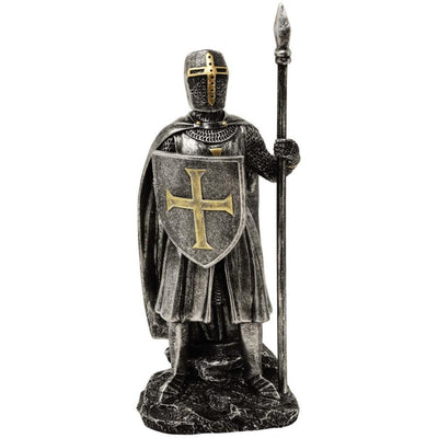Figurka Rycerz z włócznią 20 cm z możliwością personalizacji grawerem - ręcznie malowana dekoracja z polyresinu na prezent dla miłośników historii i militariów