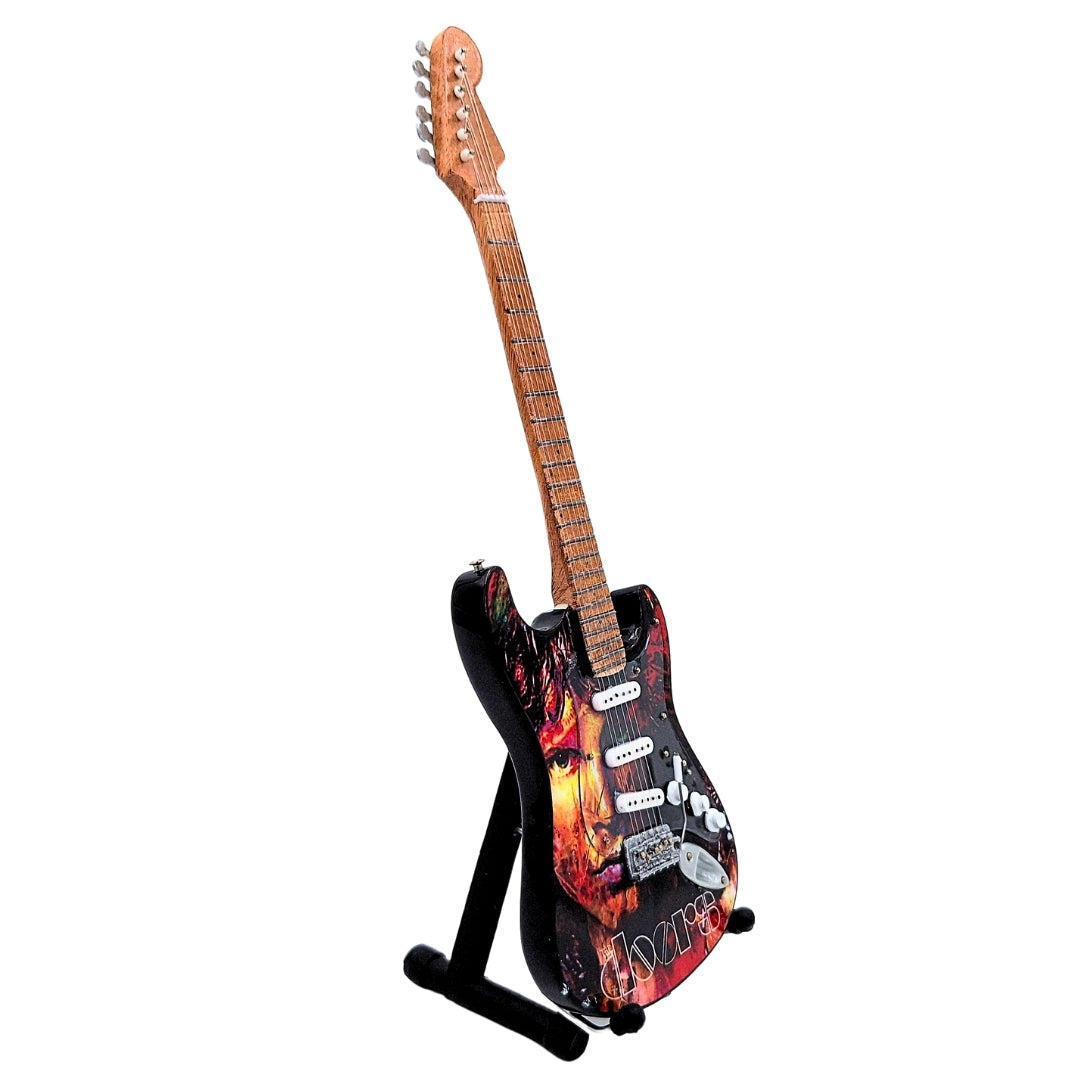 Mini gitara Jim Morrison The Doors - mahagónové drevo - personalizované gravírovanie - ideálny darček pre fanúšikov hudby - výška 27,5 cm - zberateľský dekoratívny prvok