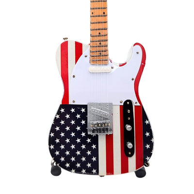 Zberateľská mini gitara MGT-2639 v štýle Bruce Springsteen s možnosťou personalizácie gravírovaním, ručne vyrobená z mahagónu, ideálny darček pre fanúšika hudby, výška 27,5 cm