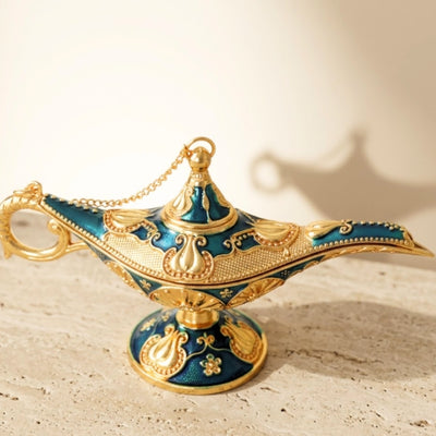 Aladinova kovová lampa v tmavomodro-zlatej farbe 12cm s možnosťou personalizácie gravírovaním
