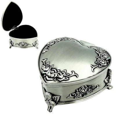 Kovová škatuľka v tvare srdca s možnosťou personalizácie gravírovaním – elegantný darček na Valentína, výročie alebo narodeniny, zdobená motívom ruže, rozmery 8,7 x 8,4 x 5,1 cm
