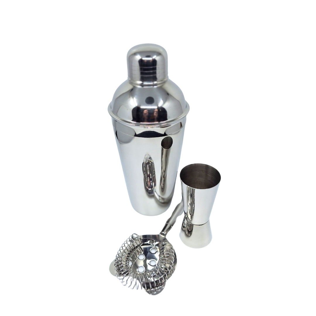 Barmanská súprava Steel, 3 diely, s možnosťou personalizácie gravírovaním - šejker 750 ml, jigger 15/30 ml, strainer - elegantný darček pre milovníkov drinkov, nehrdzavejúca oceľ, strieborná farba
