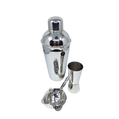 Barmanská súprava Steel, 3 diely, s možnosťou personalizácie gravírovaním - šejker 750 ml, jigger 15/30 ml, strainer - elegantný darček pre milovníkov drinkov, nehrdzavejúca oceľ, strieborná farba