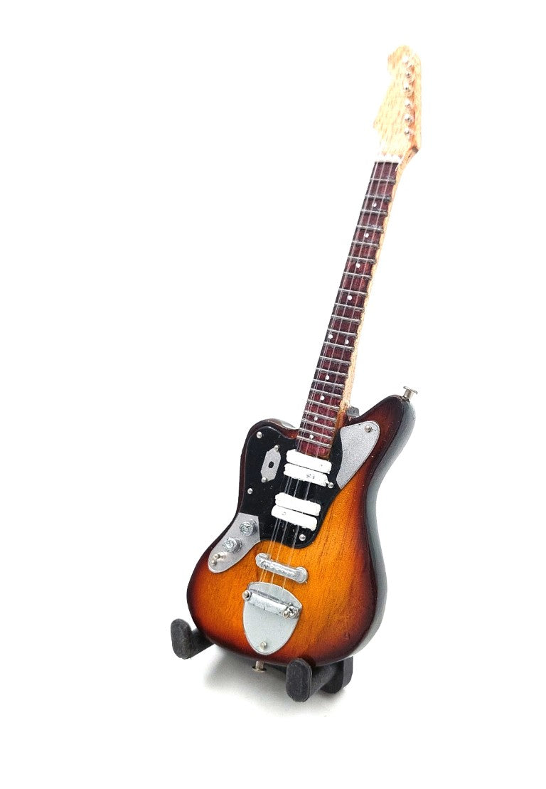 Mini gitara 15cm v štýle Kurta Cobaina s možnosťou personalizácie gravírovaním - hnedá mahagónová gitara ako darček pre fanúšika grunge’u a Nirvany