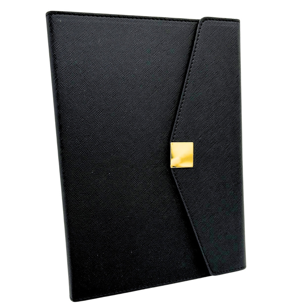 Elegancki Zestaw Prezentowy Premium z Personalizacją – Notes A5 Skórzany, Długopis i Pendrive 16GB w Czarno-Złotym Pudełku
