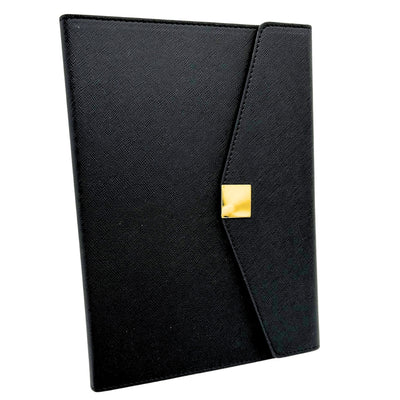 Elegancki Zestaw Prezentowy Premium z Personalizacją – Notes A5 Skórzany, Długopis i Pendrive 16GB w Czarno-Złotym Pudełku