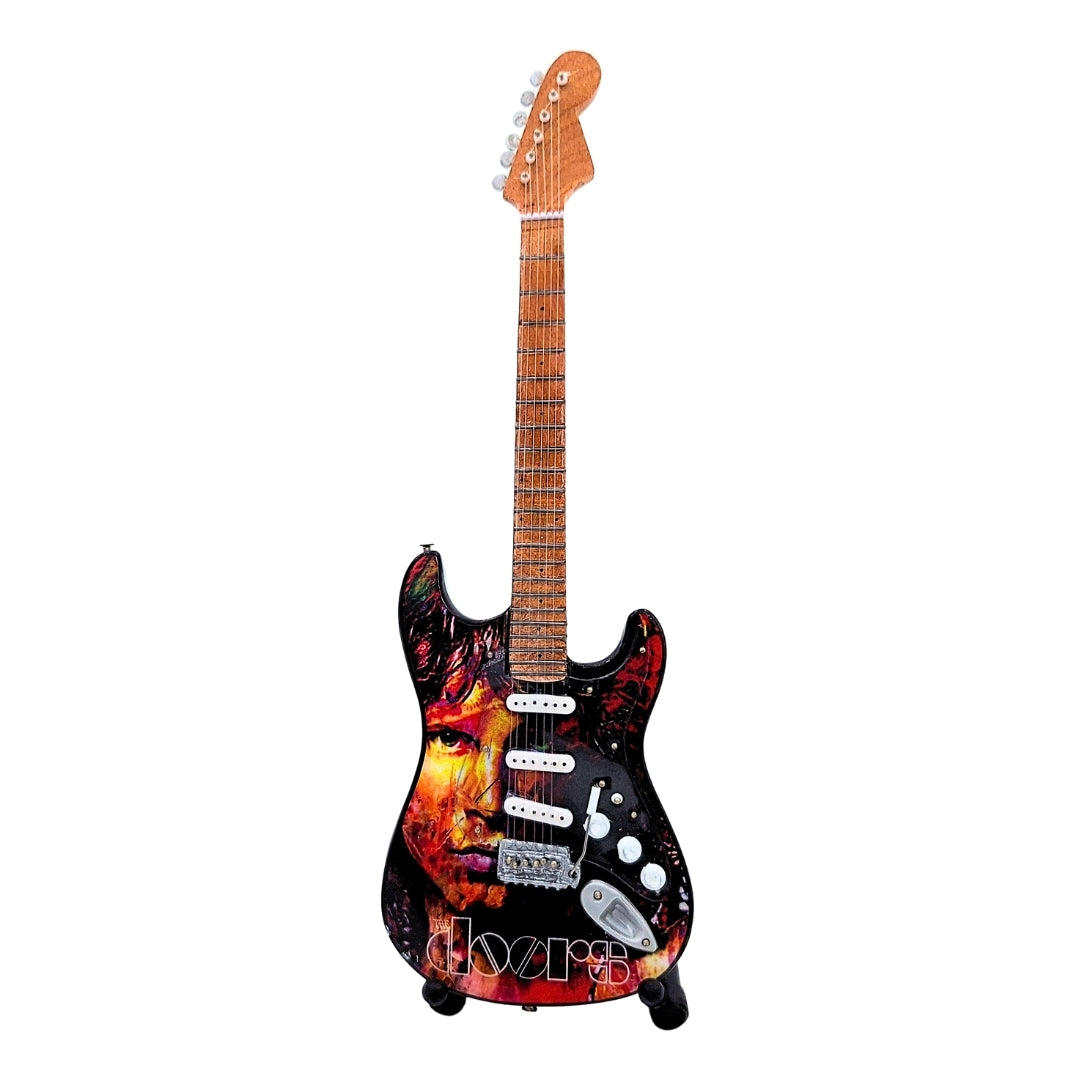 Mini gitara Jim Morrison The Doors - mahagónové drevo - personalizované gravírovanie - ideálny darček pre fanúšikov hudby - výška 27,5 cm - zberateľský dekoratívny prvok