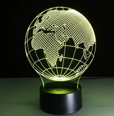 LED lampička Glóbus so 7 farbami svetla, možnosť personalizácie gravírovaním, ideálny darček pre cestovateľa, výška 17 cm, USB kábel
