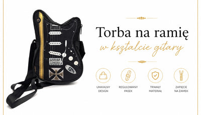 Taška cez rameno v tvare gitary s maltézskym krížom – personalizovaný darček pre gitaristu