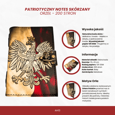 Kožený zápisník denník Poľský orol patriotický s gravírovaním