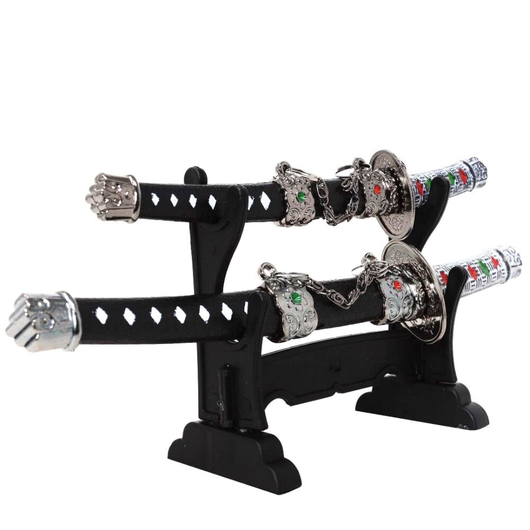Zestaw Noży do Listów z Grawerem – Otwieracze do Listów w Kształcie Mieczy Samurajskich Katana SW-201 – Personalizowany Prezent na Biurko, Wykonane z Metalu i Tworzywa, Długość Ostrzy 9,5 cm i 12 cm, Elegancka Dekoracja do Gabinetu lub Domowego Biura