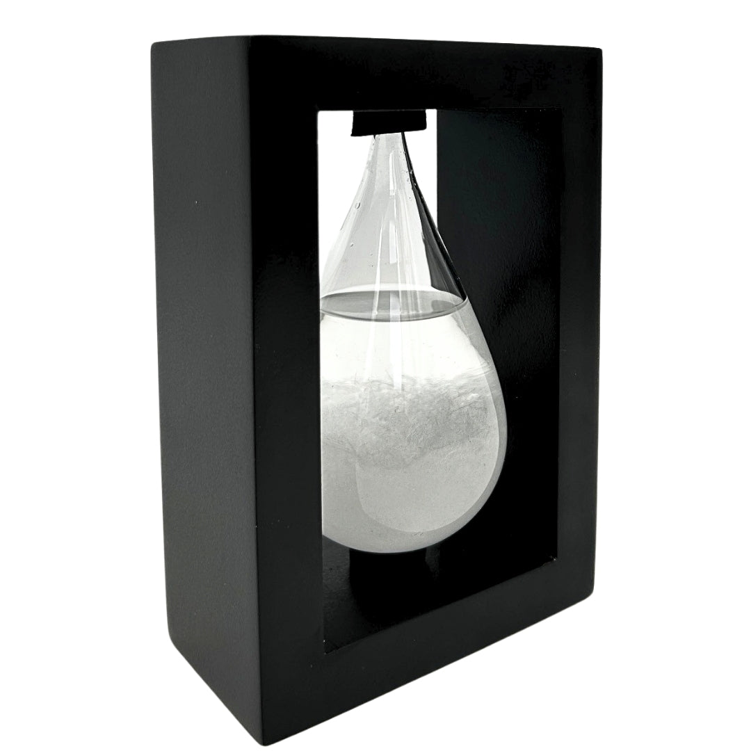 Búrkový barometer Fitzroya v drevenom ráme – kvapka Storm Glass s možnosťou personalizácie gravírovaním – ideálny darček na každú príležitosť – elegantná meteorologická stanica v modernom štýle s kryštálmi reagujúcimi na zmeny počasia