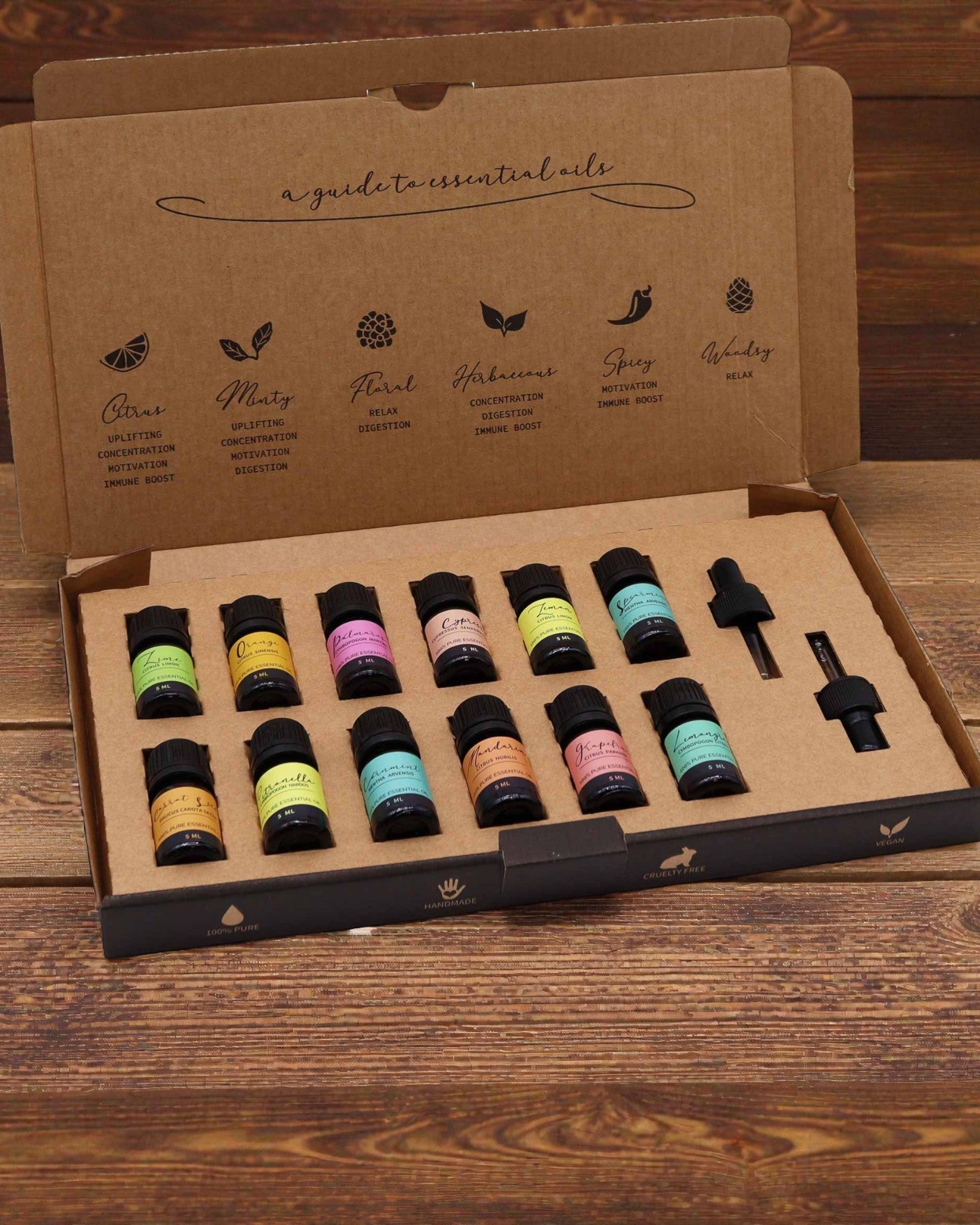 Letná energia prírody – luxusná súprava 12 éterických olejov 5 ml s kvapkadlami