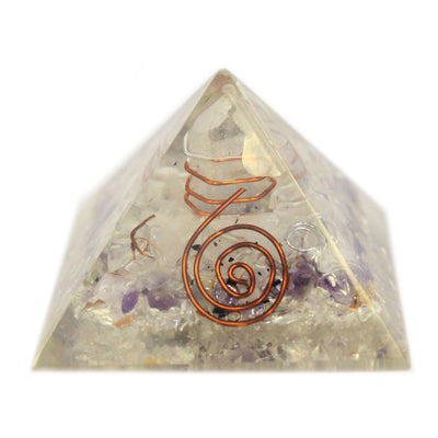 Magická orgonitová pyramída 55mm s drahými kameňmi a meďou