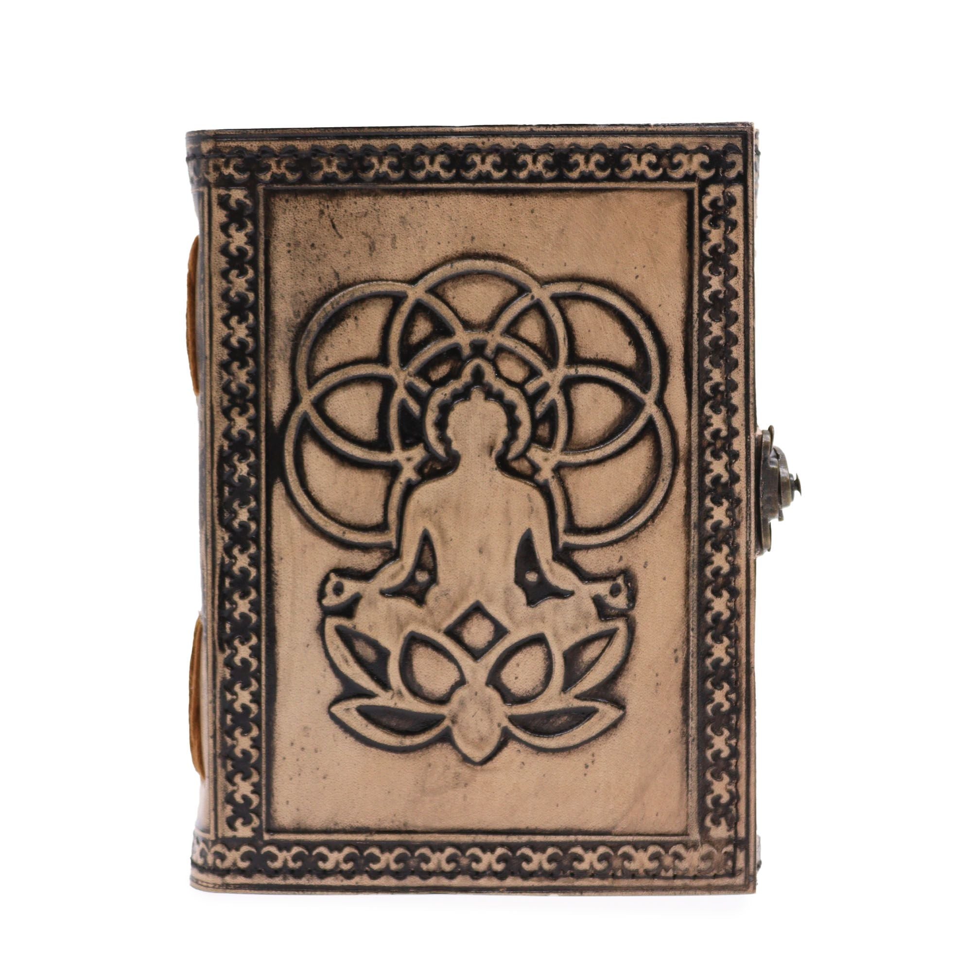 Ezoterický zápisník Budha v červeno-hnedej farbe - Kožený zápisník s 200 stranami, rozmery 17.5x12.5x3 cm