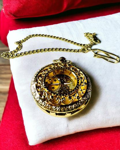 "Złoty Majestat" - Luxusné mechanické vreckové hodinky s priehľadným jadrom. Personalizácia gravírovaním