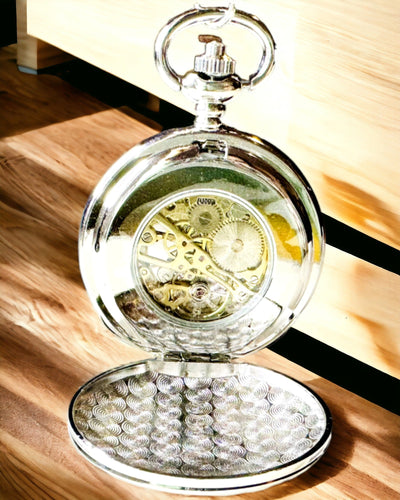 Klasické Vreckové Mechanické Hodinky s Dvojitým Krytom, Ručné, Strieborná Farba