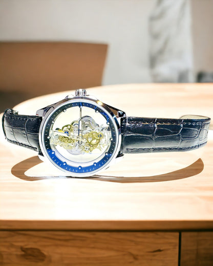 Pánske Kvarcové Hodinky s Transparentným Ciferníkom - Klasická Elegancia v Modernom Vydaní čierny remienok. Personalizácia gravírovaním