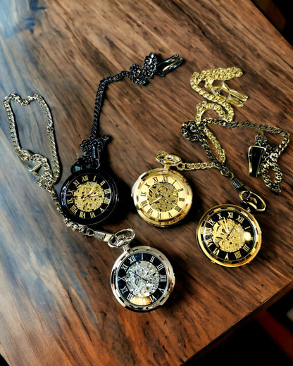 Strieborné exkluzívne mechanické vreckové hodinky v retro štýle, vodotesné - elegancia na každú príležitosť, s gravírovaním