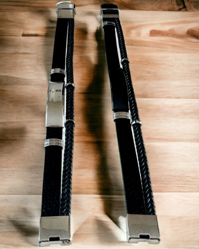 Pánsky náramok z PU kože a nehrdzavejúcej ocele s možnosťou gravírovania – Dostupný v dvoch farebných variantoch