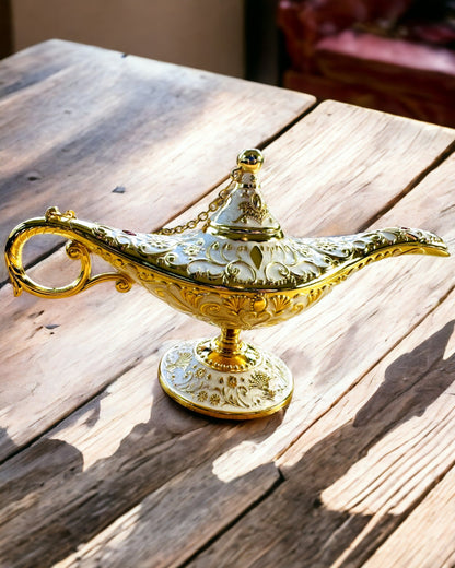 Magická lampa Aladina s možnosťou gravírovania - Biela varianta, prepletená so zlatou