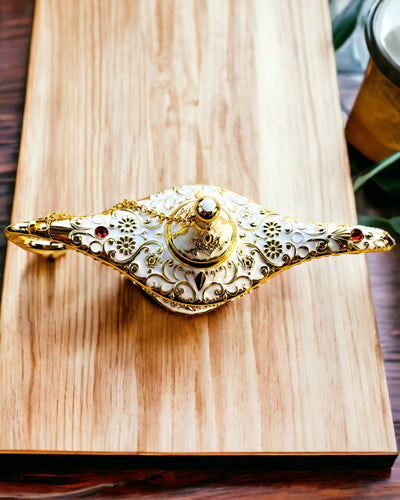 Magická lampa Aladina s možnosťou gravírovania - Biela varianta, prepletená so zlatou