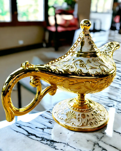 Magická lampa Aladina s možnosťou gravírovania - Biela varianta, prepletená so zlatou
