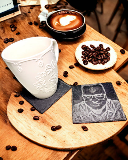 Podložka pod kávu, čaj z prírodného kameňa s personalizovaným gravírovaním – Štvorec, kruh, šesťuholník, 10 cm
