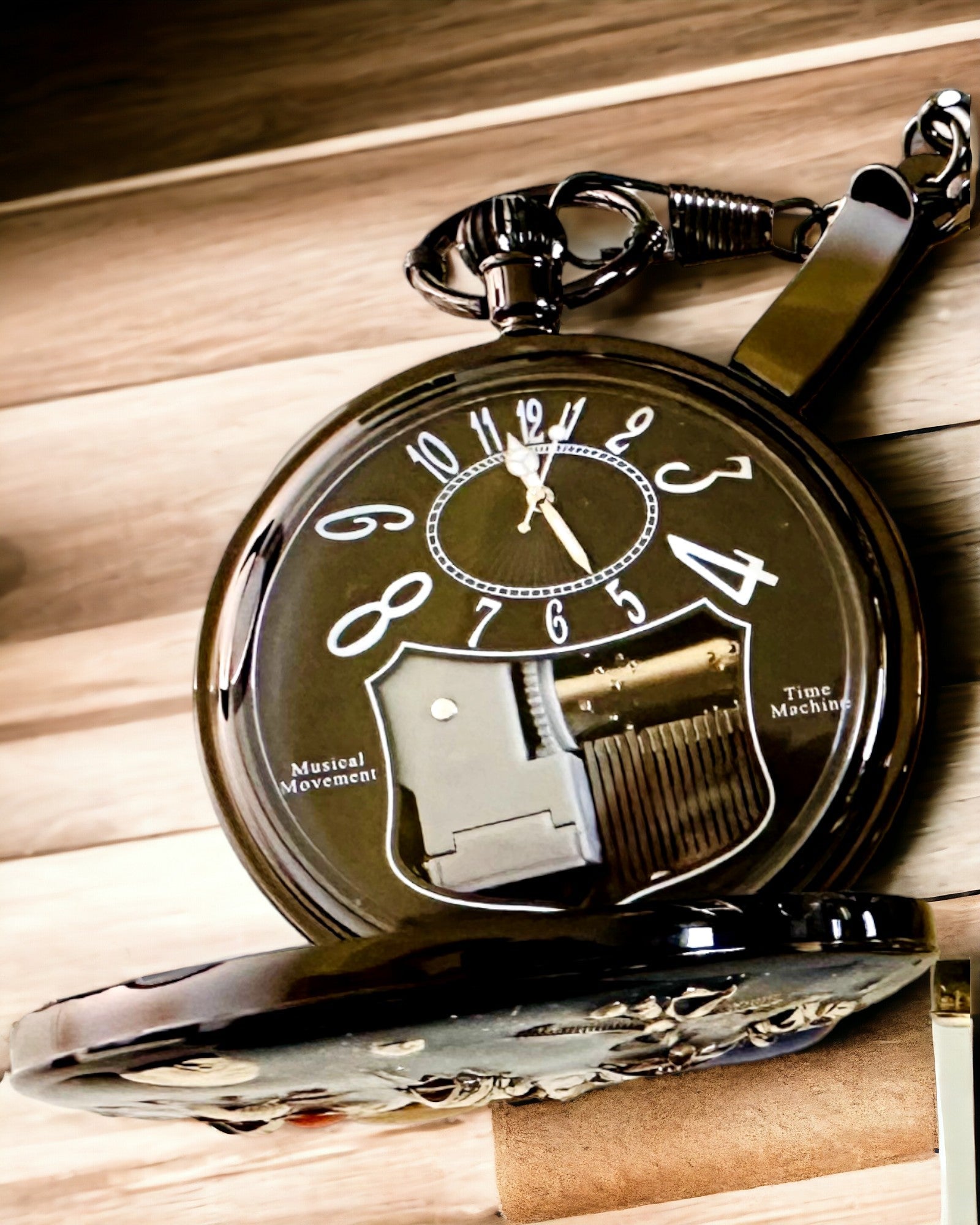 Vreckové hodinky "Astrum Temporis" - Čierny rám. Možnosť personalizácie gravírovaním