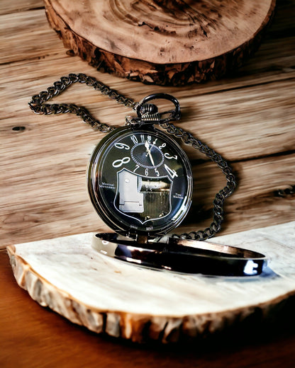 Vreckové hodinky "Astrum Temporis" - Čierny rám. Možnosť personalizácie gravírovaním