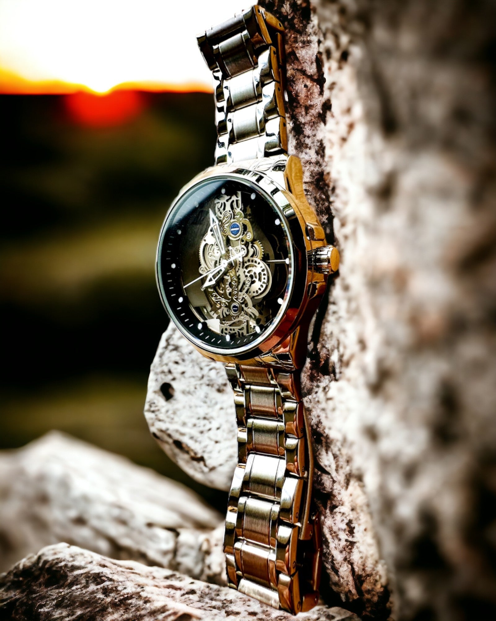 Elegantné pánske hodinky KIMSDUN Prestige Transparentný Mechanizmus a Športová Elegancia, možnosť personalizácie gravírovaním