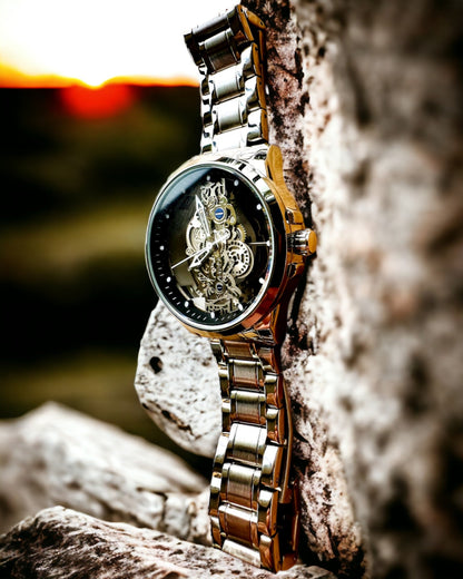 Elegantné pánske hodinky KIMSDUN Prestige Transparentný Mechanizmus a Športová Elegancia, možnosť personalizácie gravírovaním