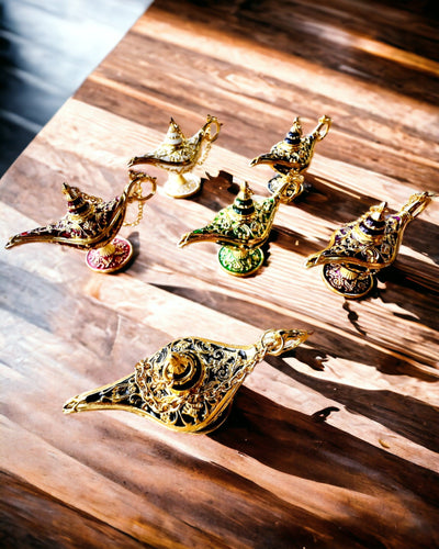 Malá 4 cm Magická Lampa Aladina, brelok, 6 variantov farebných - Zázračné Spomienky, personalizácia gravírovaním