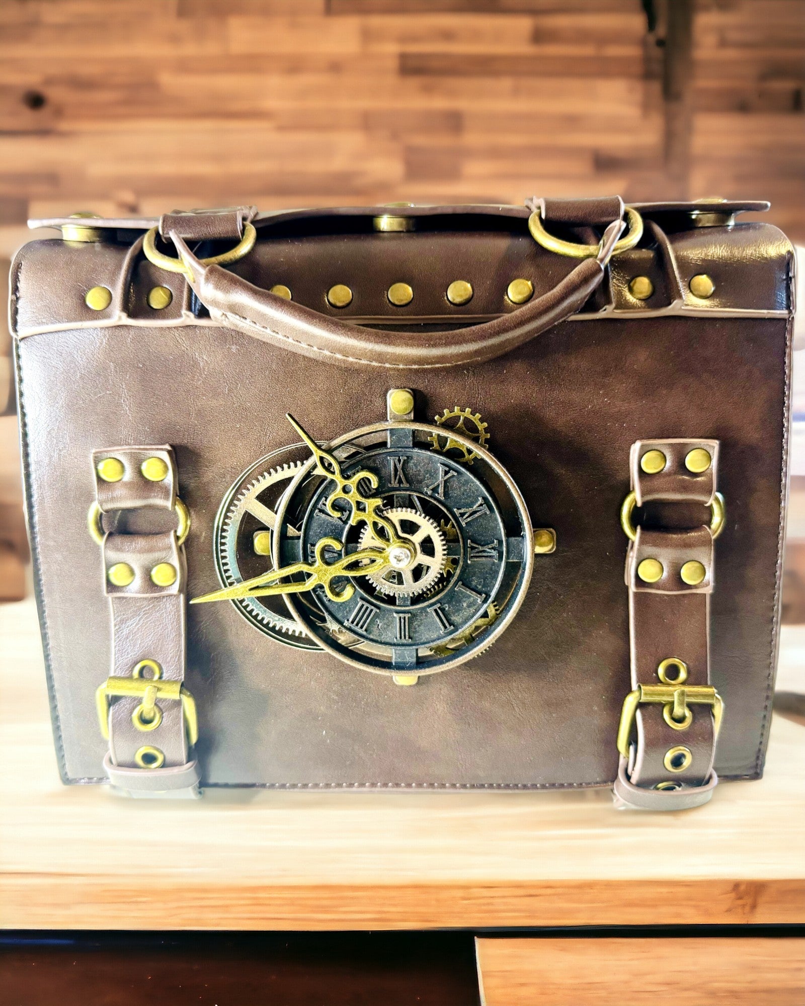 Crossbody taška s motívom vintage hodín - všestranná satchel kabelka s textúrou PU kože