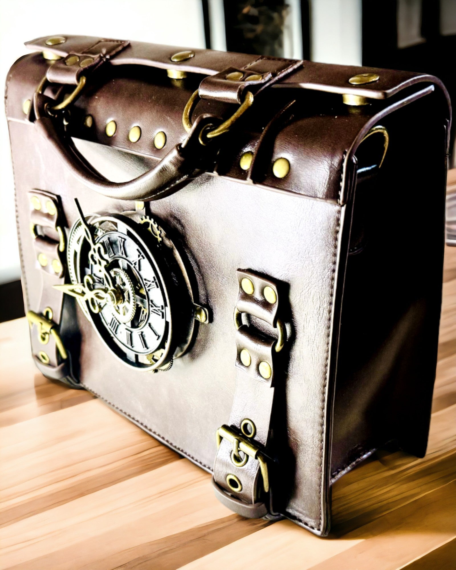 Crossbody taška s motívom vintage hodín - všestranná satchel kabelka s textúrou PU kože