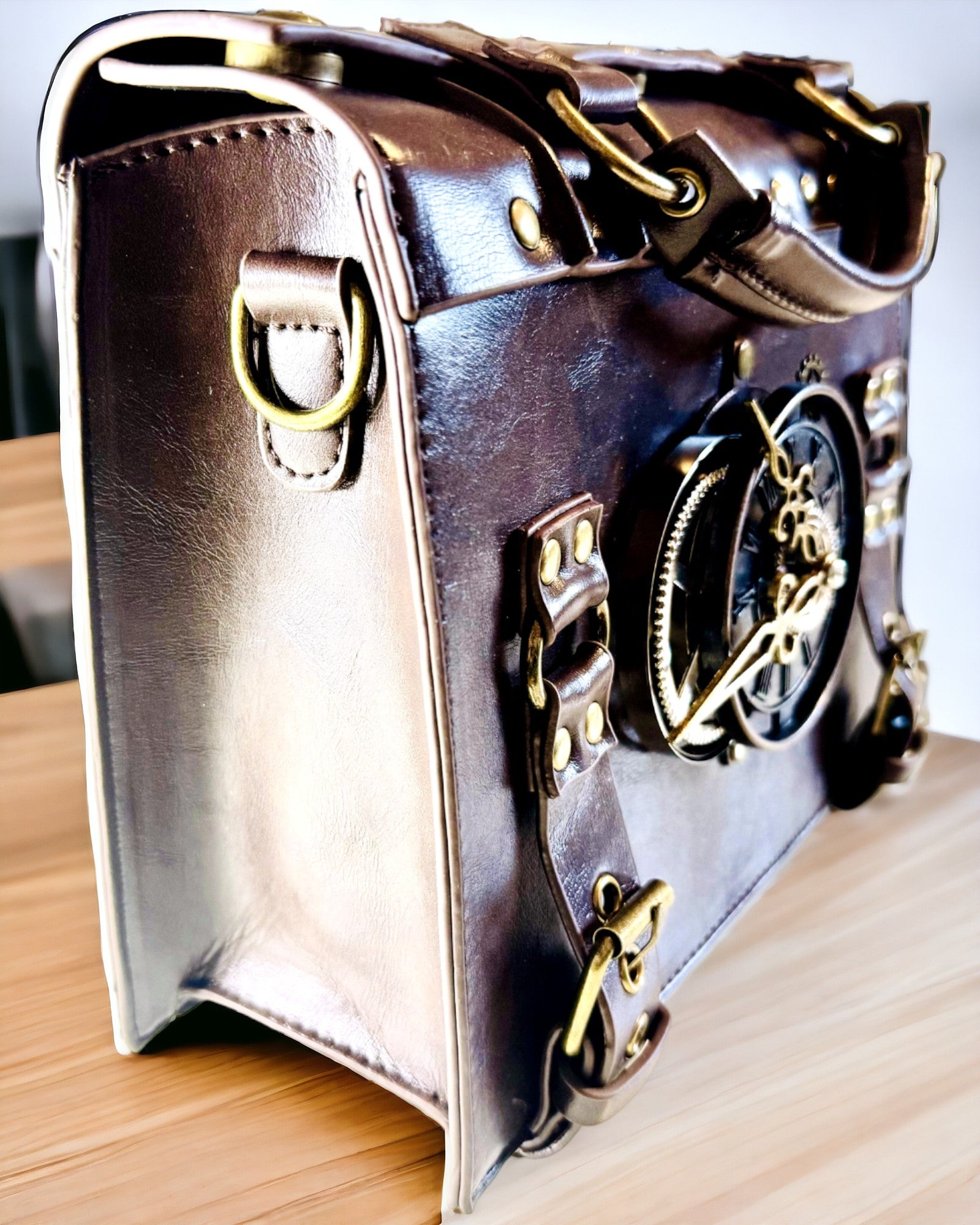 Crossbody taška s motívom vintage hodín - všestranná satchel kabelka s textúrou PU kože