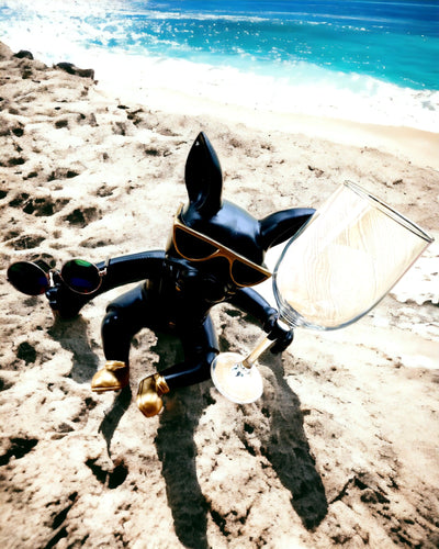 Exkluzívna figúrka "Štýlový Bulldog", čierna farba, stojan na pohár vína alebo šampanského, personalizácia gravírovaním