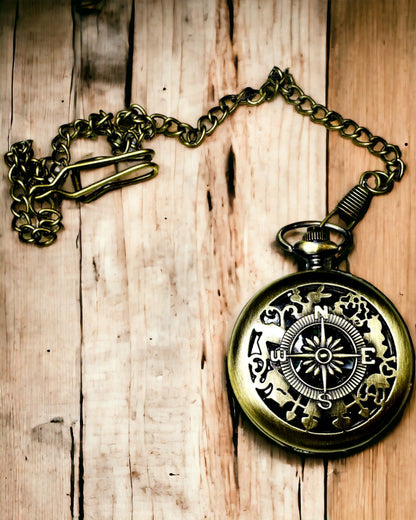 Antický bronzovo-zlatý vreckový kompas s filigránovým vzorom – Perfektný pre prieskumníkov a milovníkov retro. Personalizácia gravírovaním