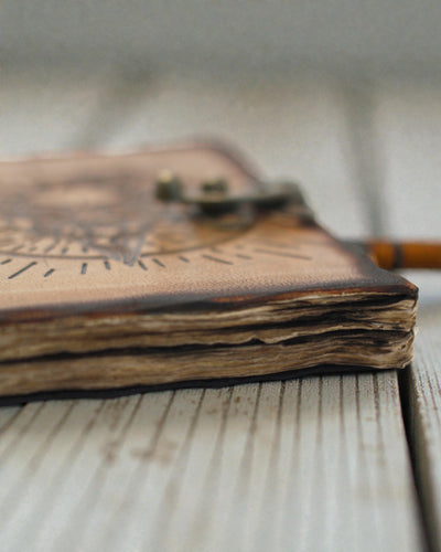 Noctis Sigil – Kožený zápisník: pentagram a lebka